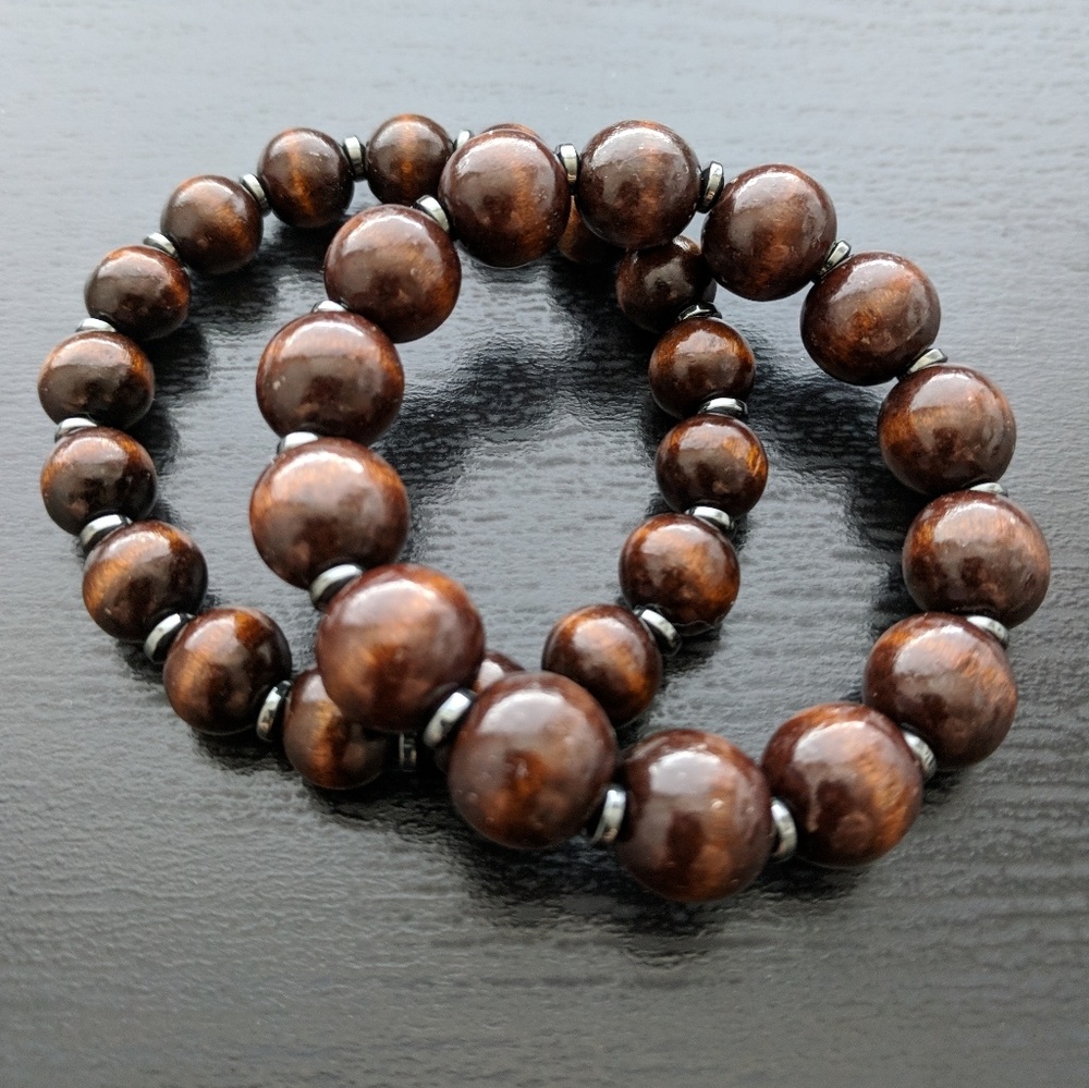 Wood Bead & Metal Bracelets